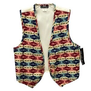 New Deadstock Vintage 90s My Michelle Southwestern BOLO Open Front Vest Size L